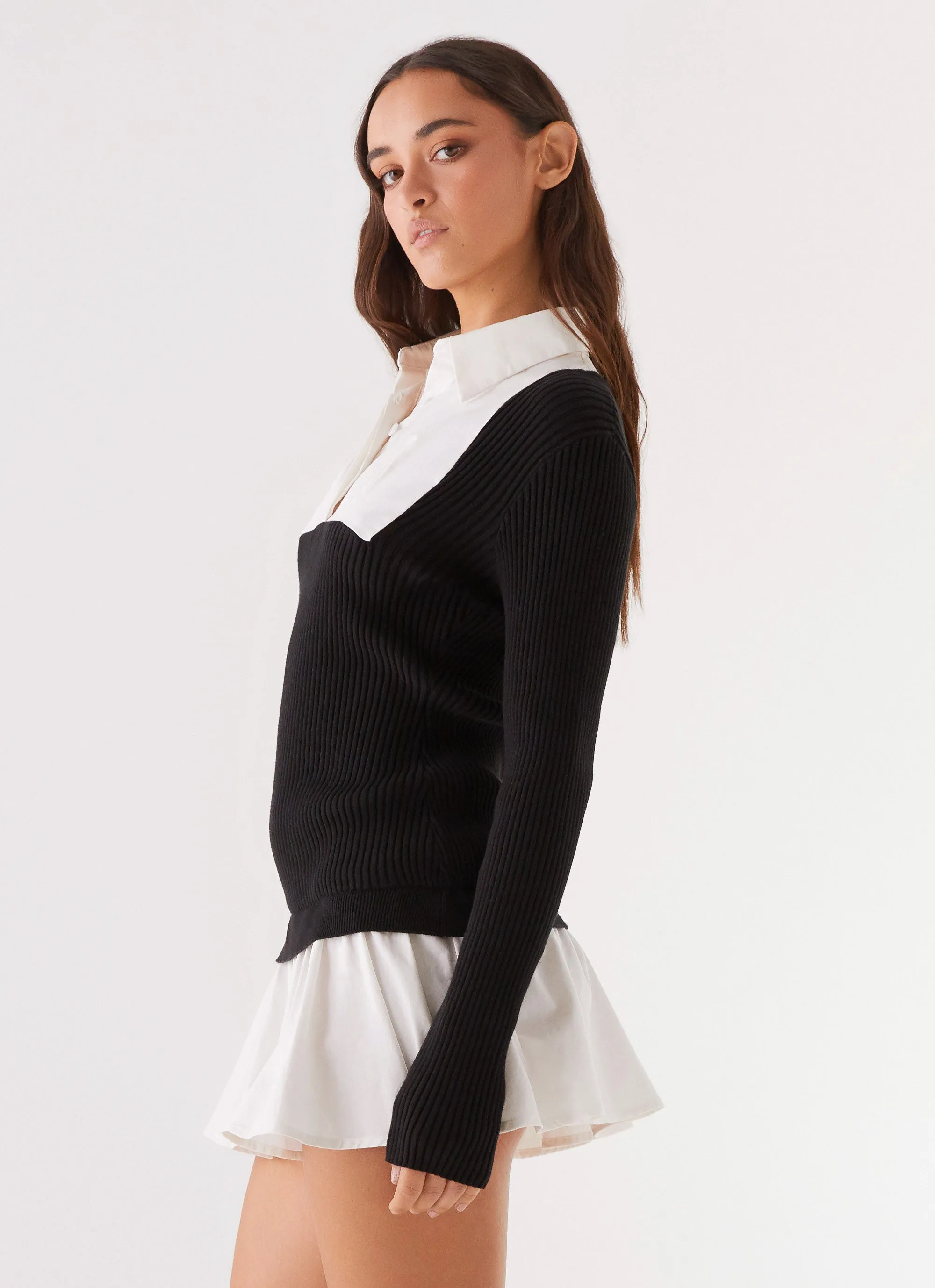 Somerville Knitted Shirt Dress - Black/White