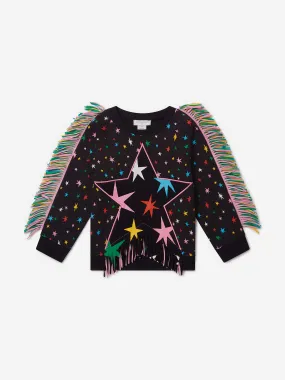 Stella McCartney Girls Fringed Star Sweater Dress in Black