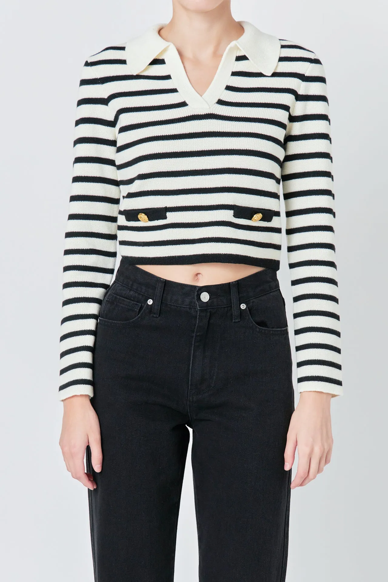 Striped Knit collared Sweater