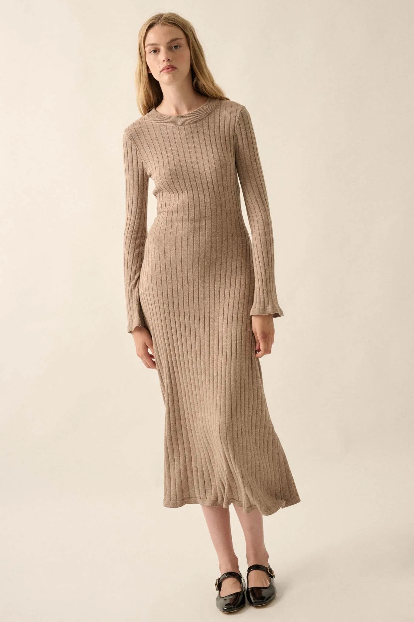 Subtle Ways Ribbed Knit Midi Sweater Dress