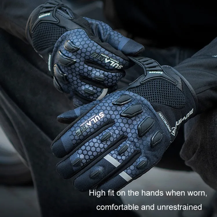 SULAITE Motorcycle Anti-fall Touch Screen Breathable Mesh Cycling Gloves, Size: L(Black Blue)