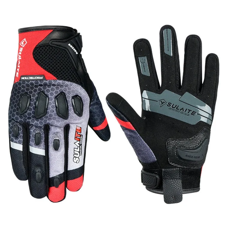 SULAITE Motorcycle Anti-fall Touch Screen Breathable Mesh Cycling Gloves, Size: XXL(Black Red)