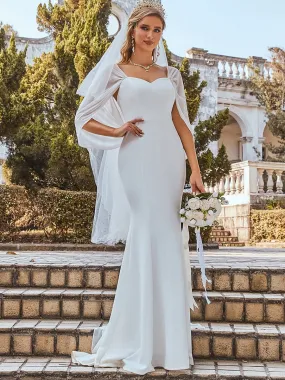 Swag-sleeves V Neck Floor Length Fishtail Wedding Dress