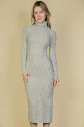 Sweater-Knit Fuzzy Turtle Neck Split Thigh Dress (CAPELLA)