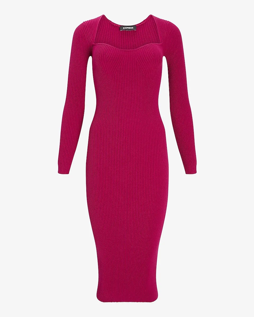 Sweetheart Neckline Midi Sweater Dress in Wild Orchid