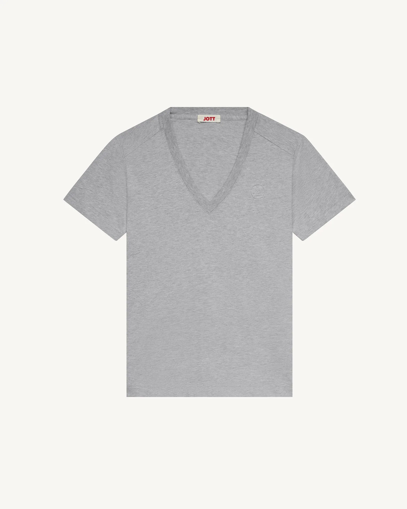 T-shirt col V femme en coton Gris chiné Sofia