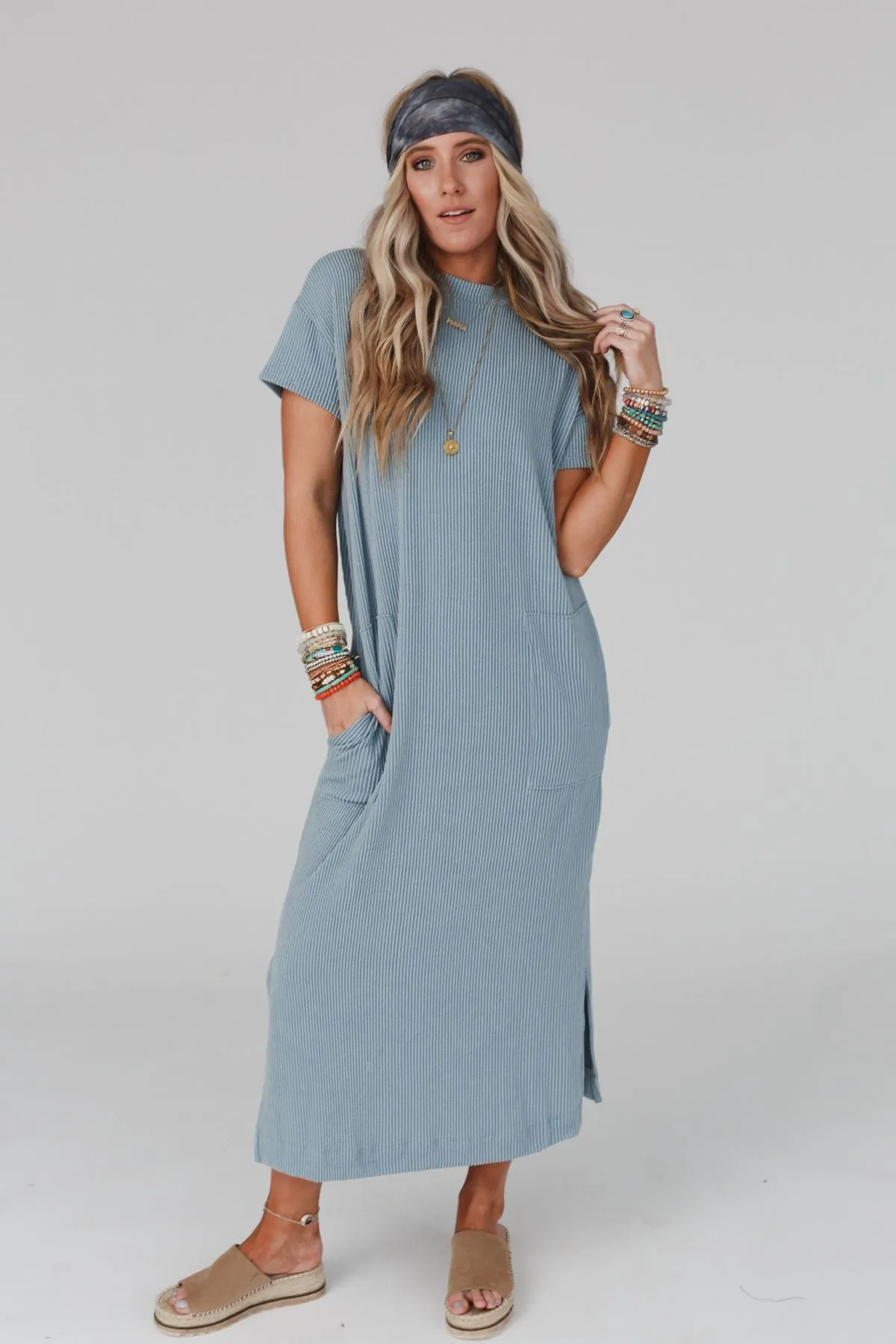 The Nest Easy Days Maxi Slit Tee Dress - Slate