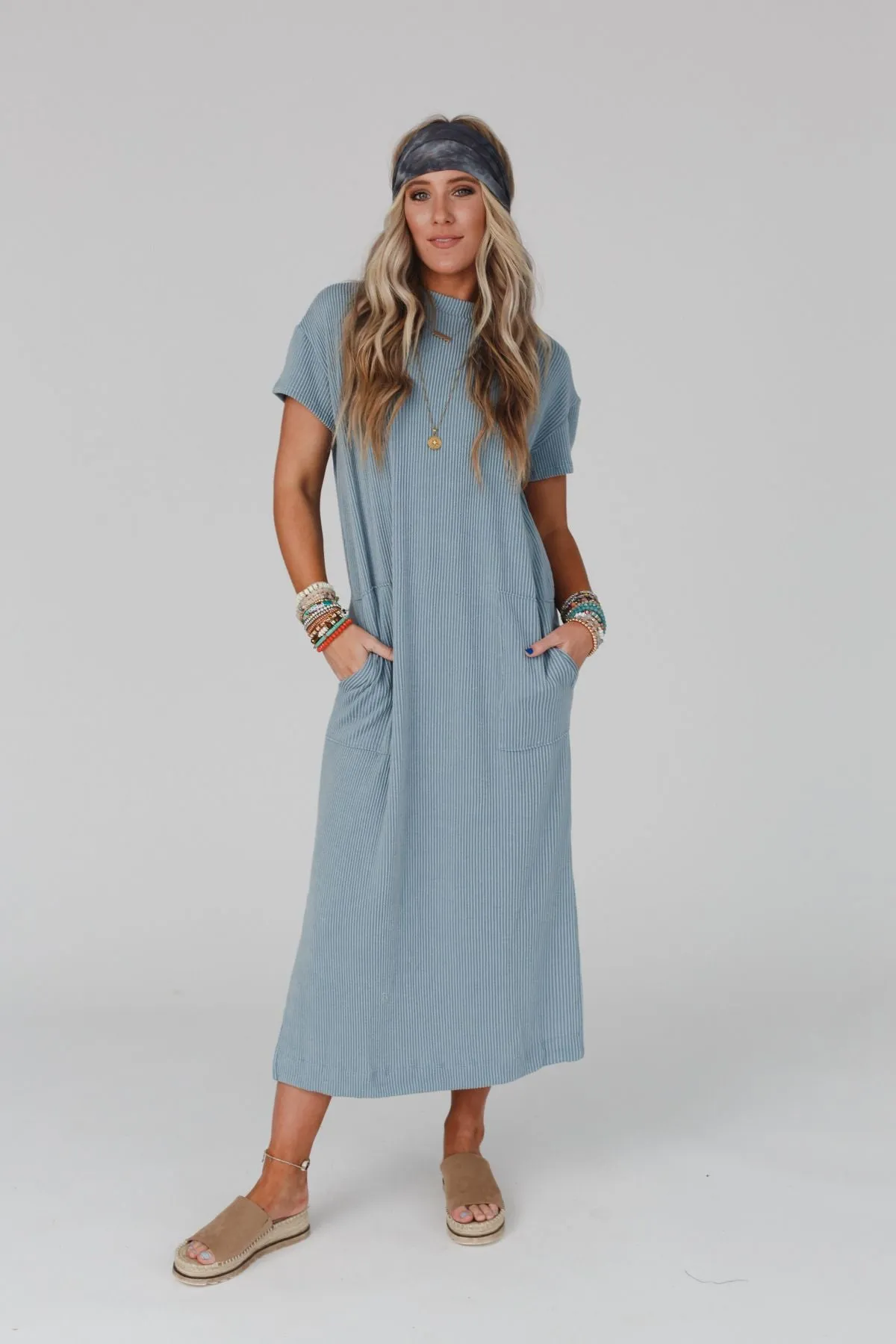 The Nest Easy Days Maxi Slit Tee Dress - Slate