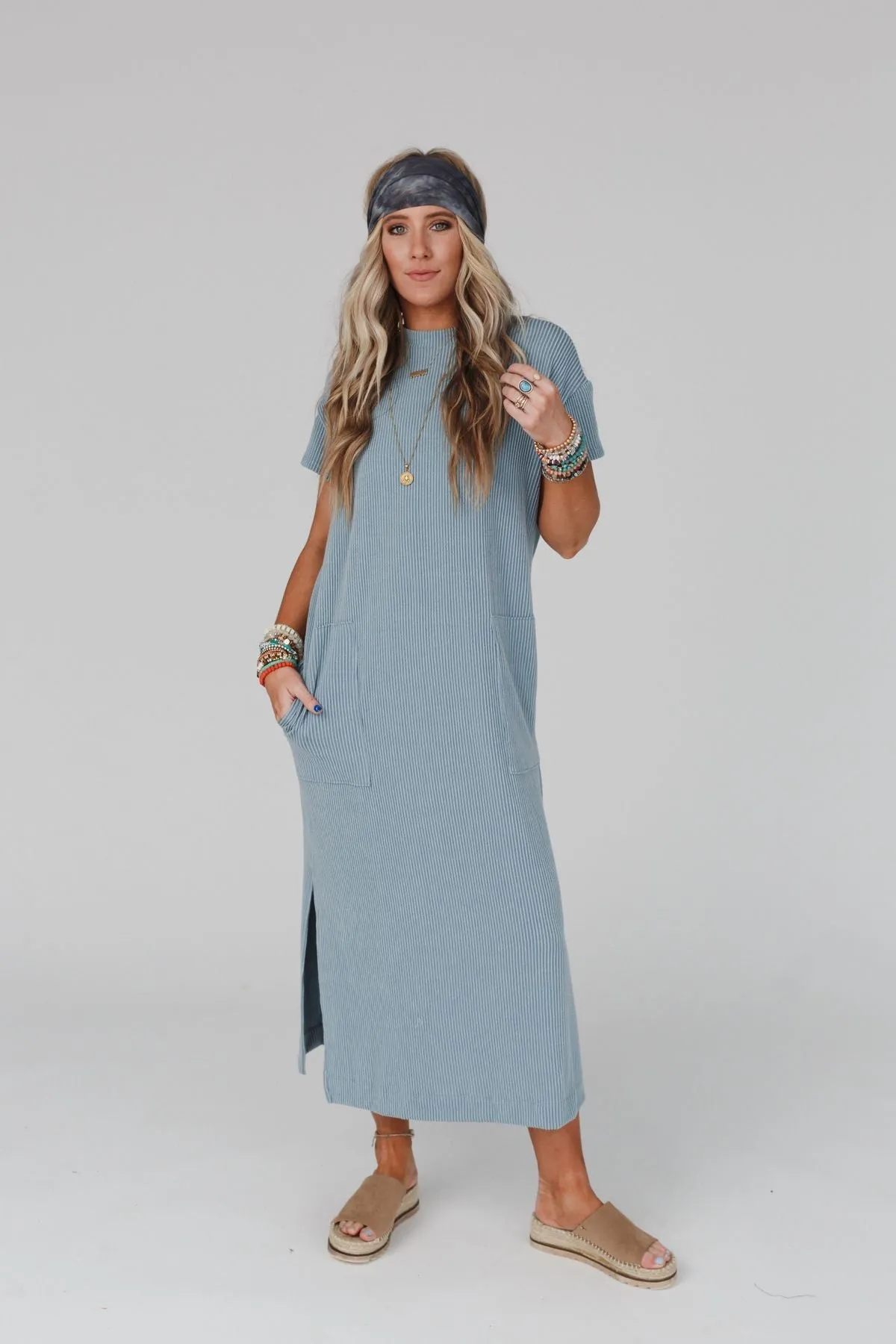 The Nest Easy Days Maxi Slit Tee Dress - Slate