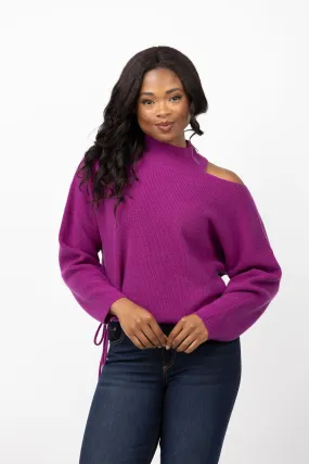 The Sei Open Shoulder Sweater in Berry