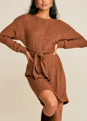 Tie Front Chocolate Sweater Dress