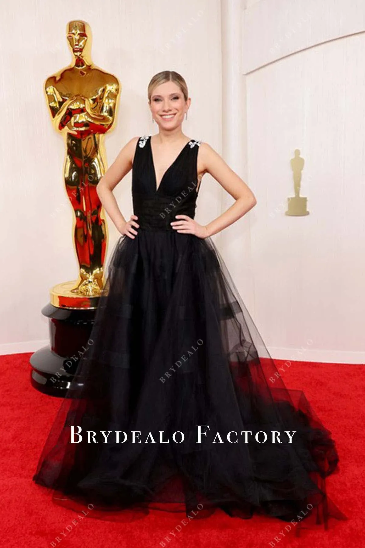 Tiffany Taylor 2024 Oscars Black Tulle Red Carpet A-Line Dress