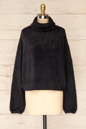 Titania Black | Fuzzy Turtleneck Sweater