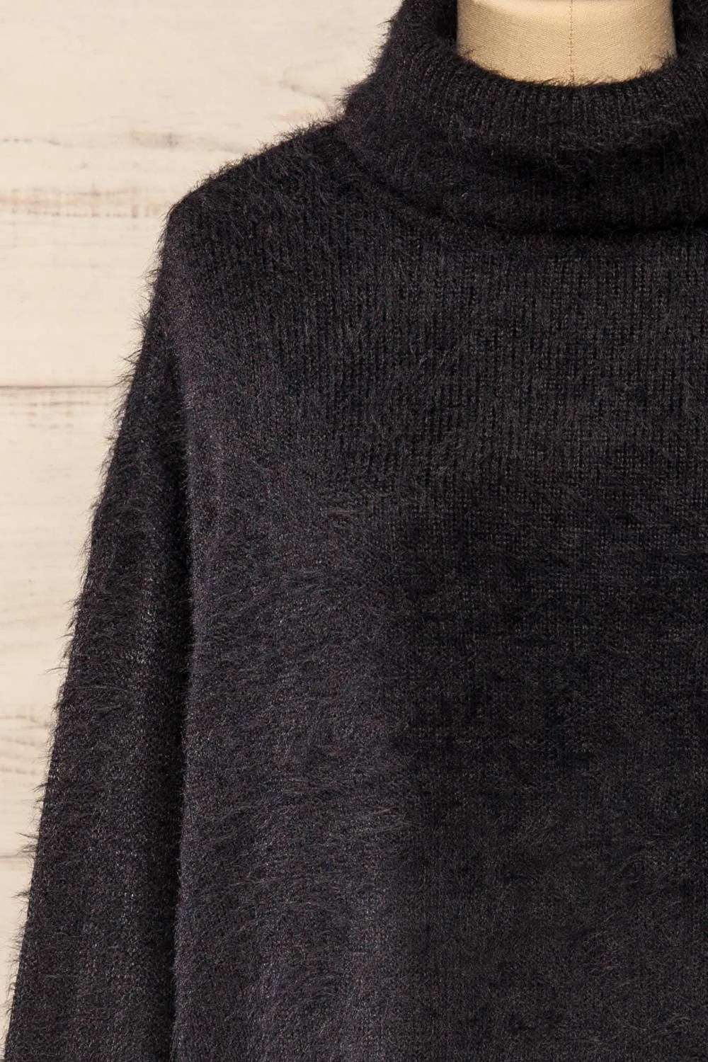 Titania Black | Fuzzy Turtleneck Sweater