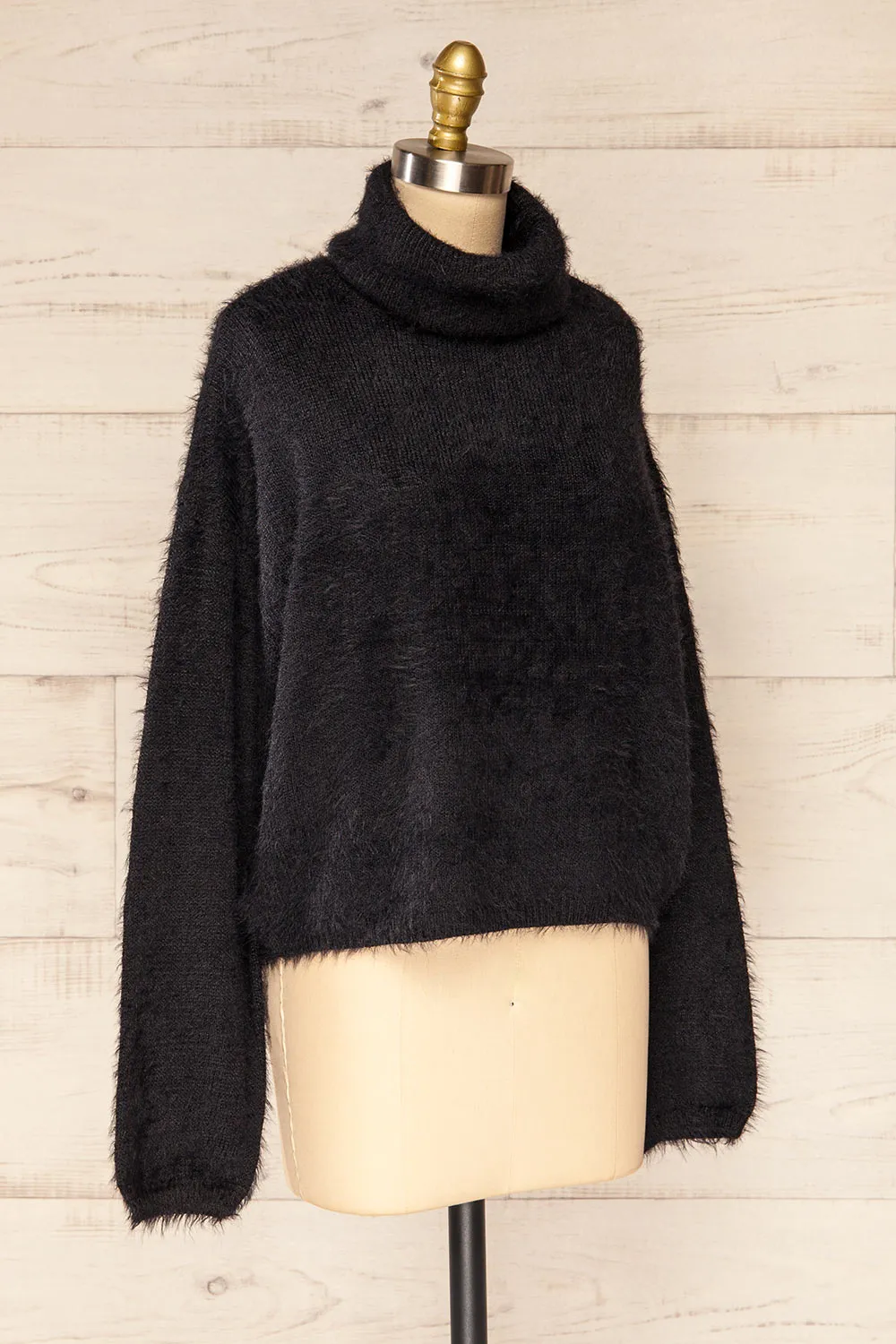 Titania Black | Fuzzy Turtleneck Sweater