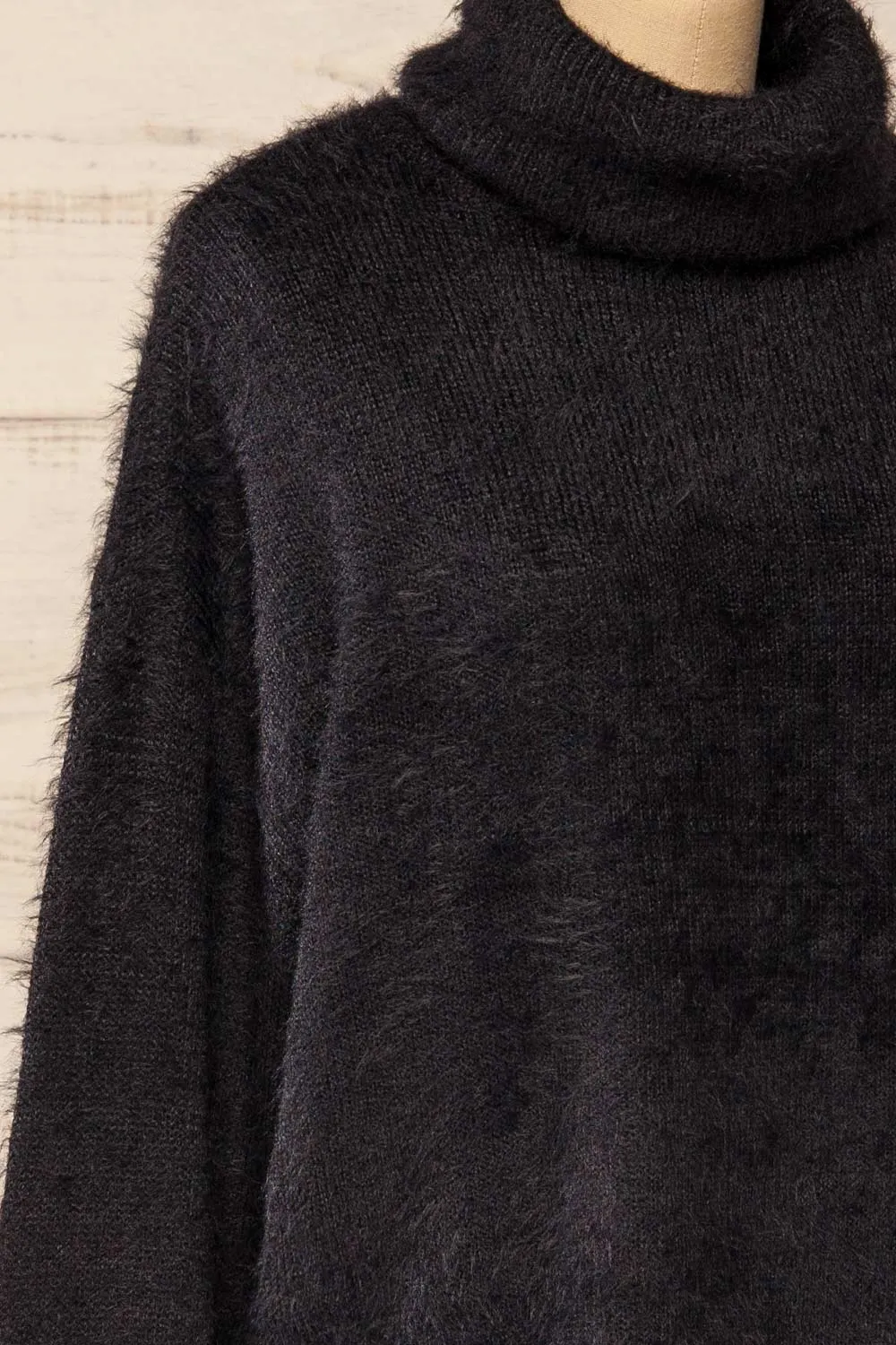 Titania Black | Fuzzy Turtleneck Sweater