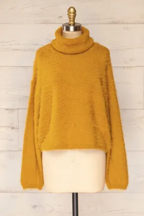 Titania Mustard | Fuzzy Turtleneck Sweater