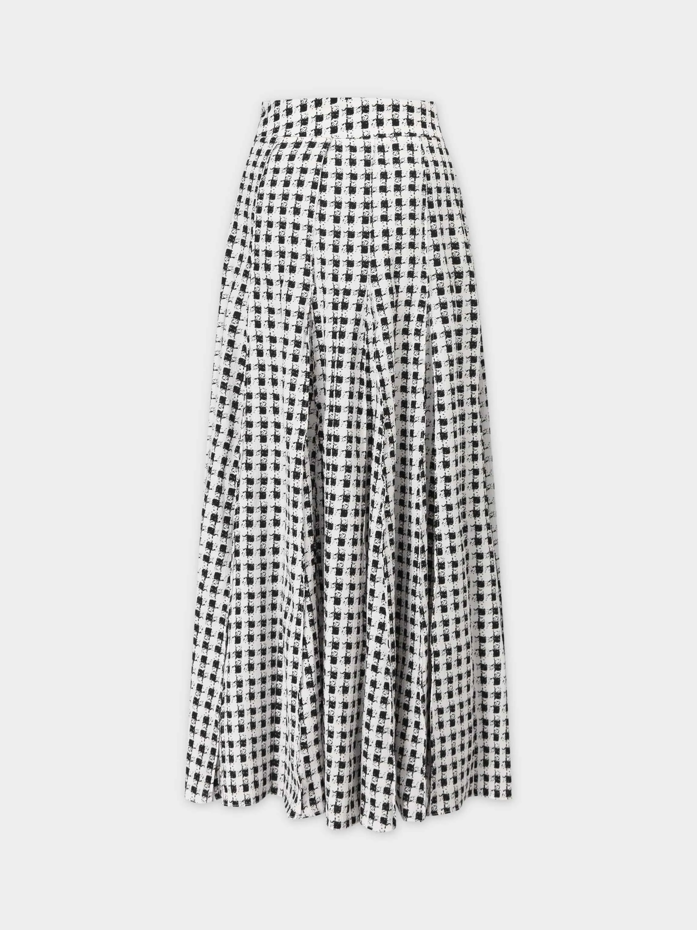 Top Stitched Pleated Skirt-B/W Checkered