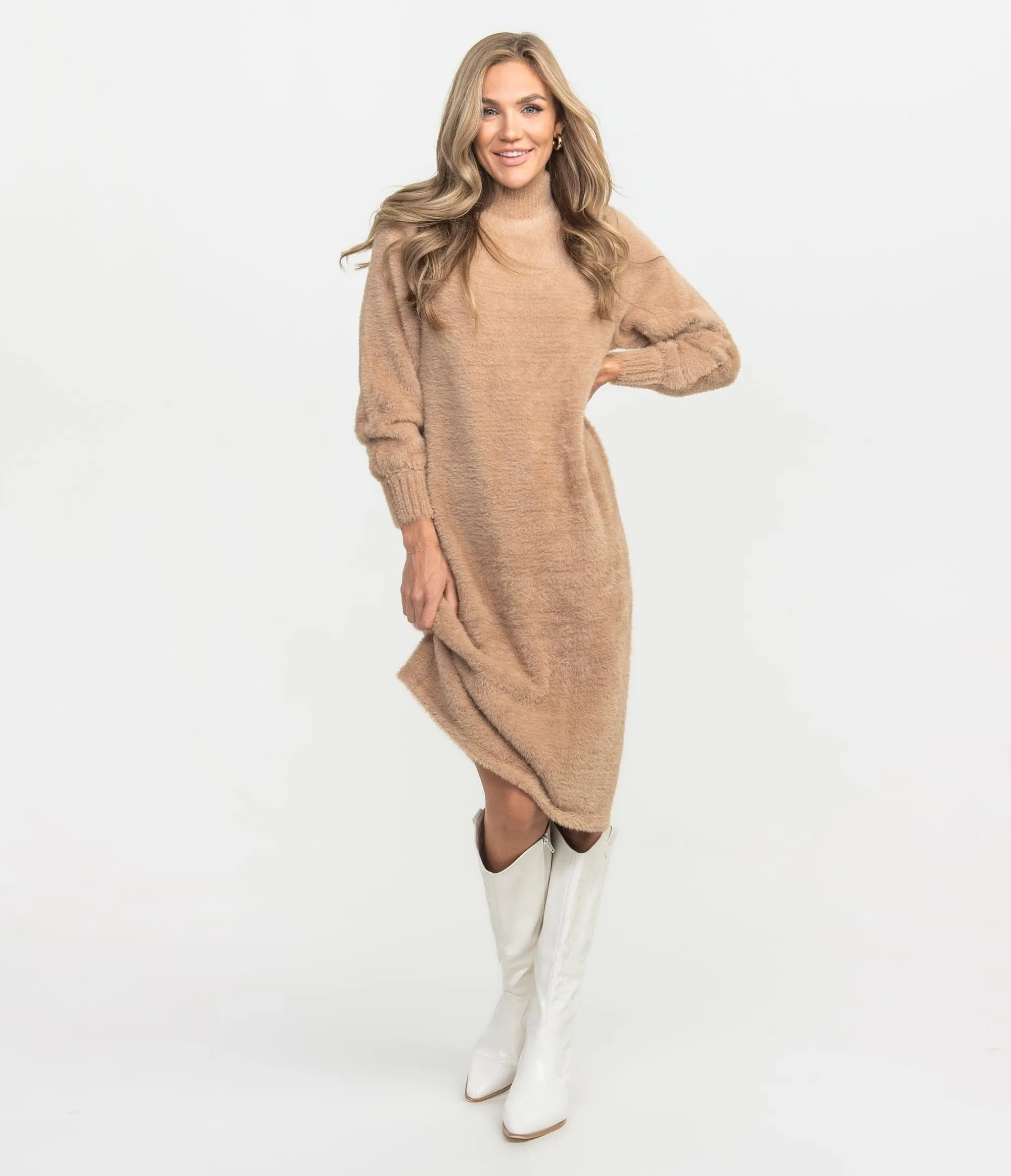 Turtleneck Midi Sweater Dress - Mocha Tan