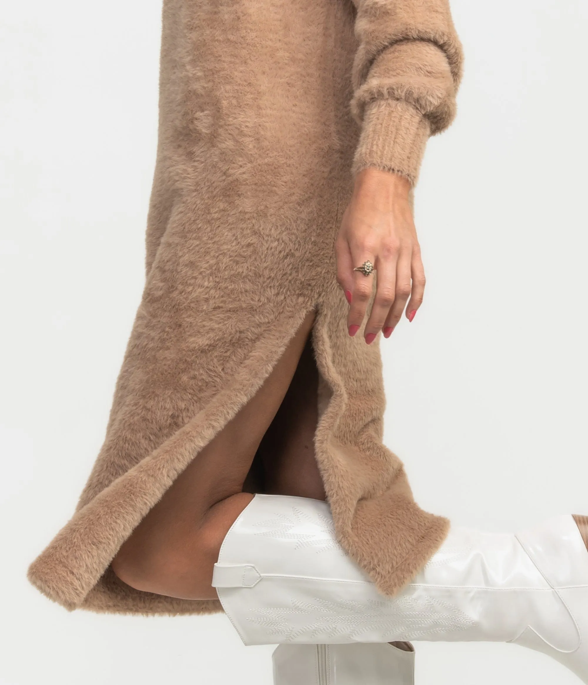 Turtleneck Midi Sweater Dress - Mocha Tan