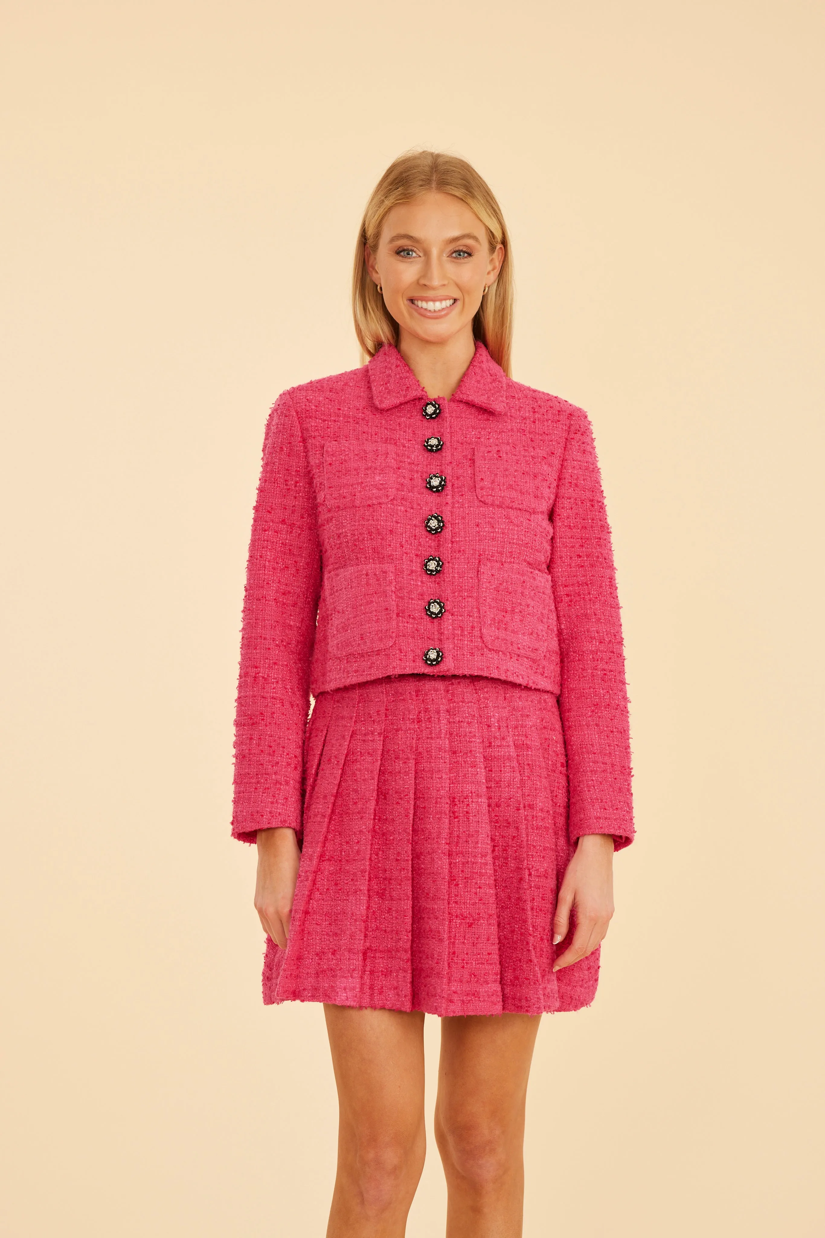 Tweed Jacket & Pleated Mini Skirt Set