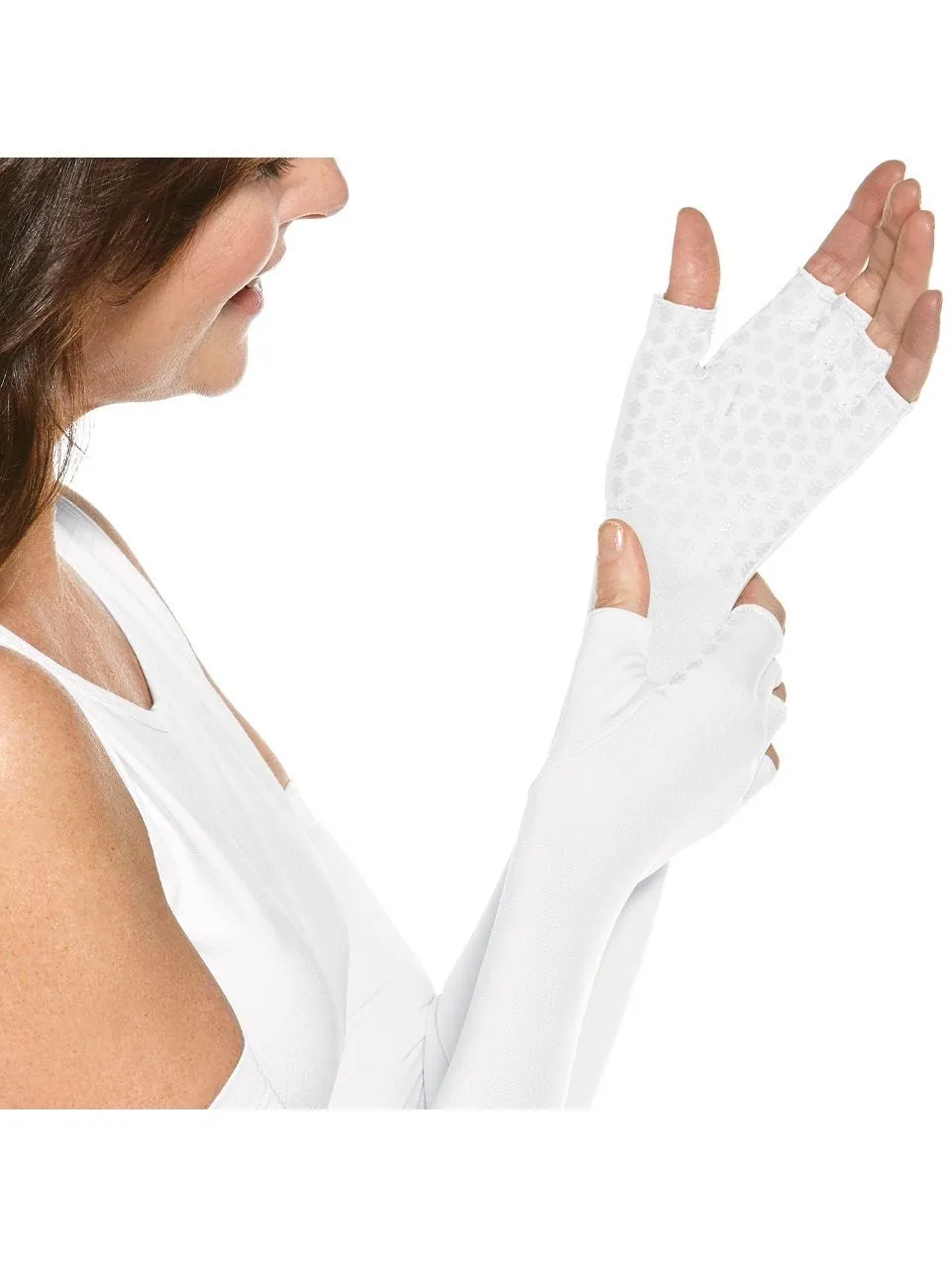 Unisex Perpetua UV Long Fingerless Sun Gloves  |  White