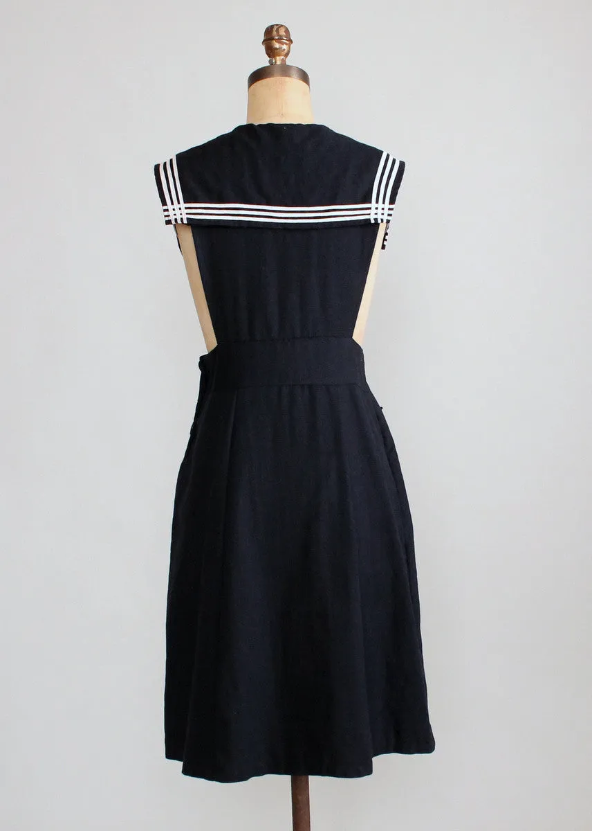 Vintage 1930s Wool Sailor Style Schoolgirl Dress