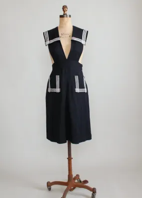 Vintage 1930s Wool Sailor Style Schoolgirl Dress