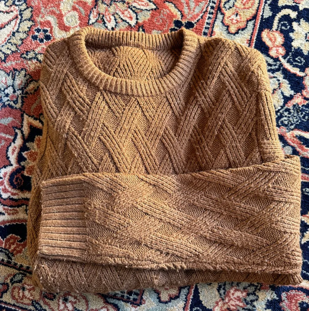 Vintage Cross Hatch Knitted Tan Jumper