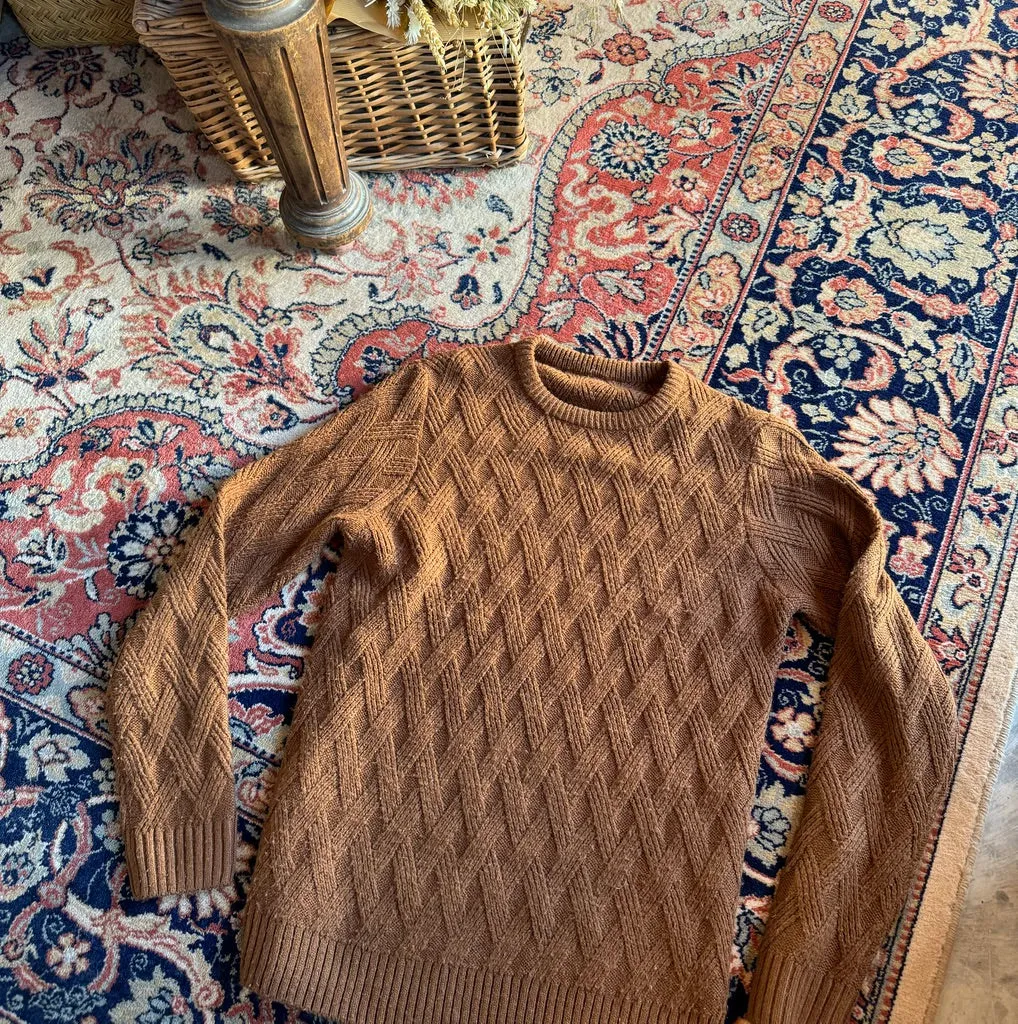 Vintage Cross Hatch Knitted Tan Jumper