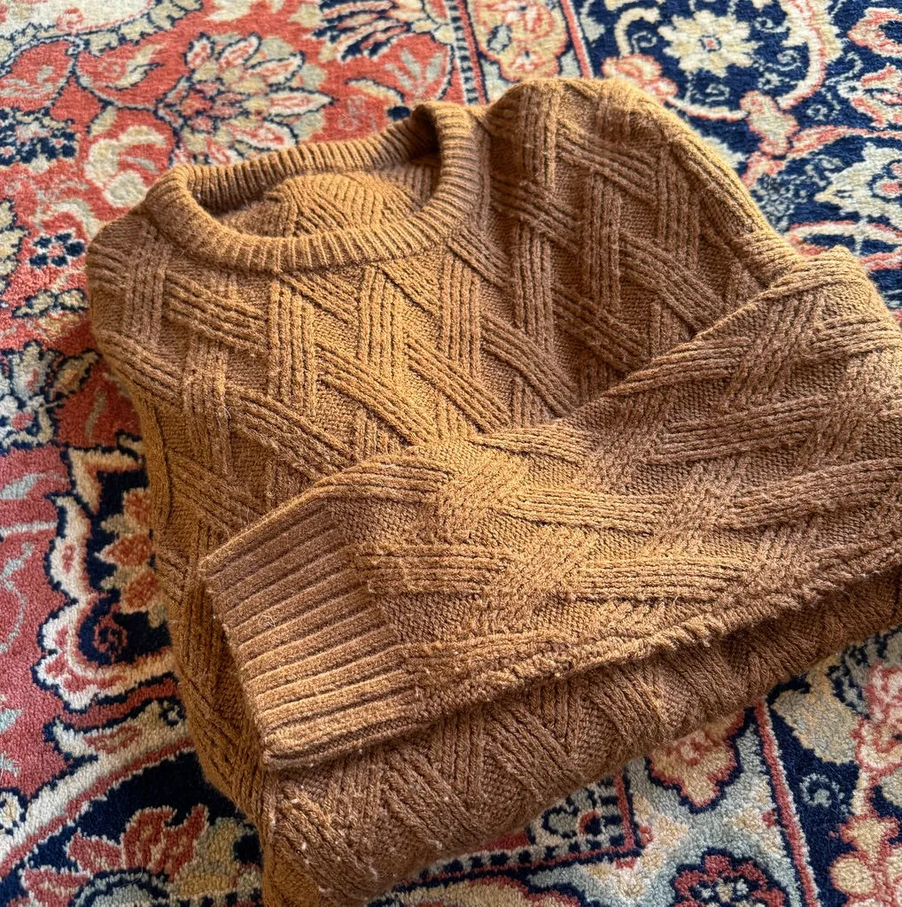 Vintage Cross Hatch Knitted Tan Jumper