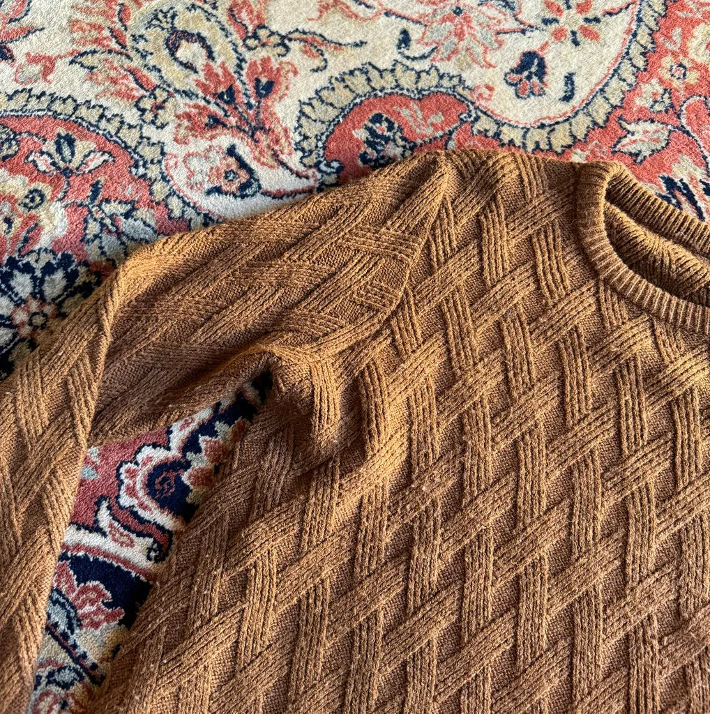 Vintage Cross Hatch Knitted Tan Jumper