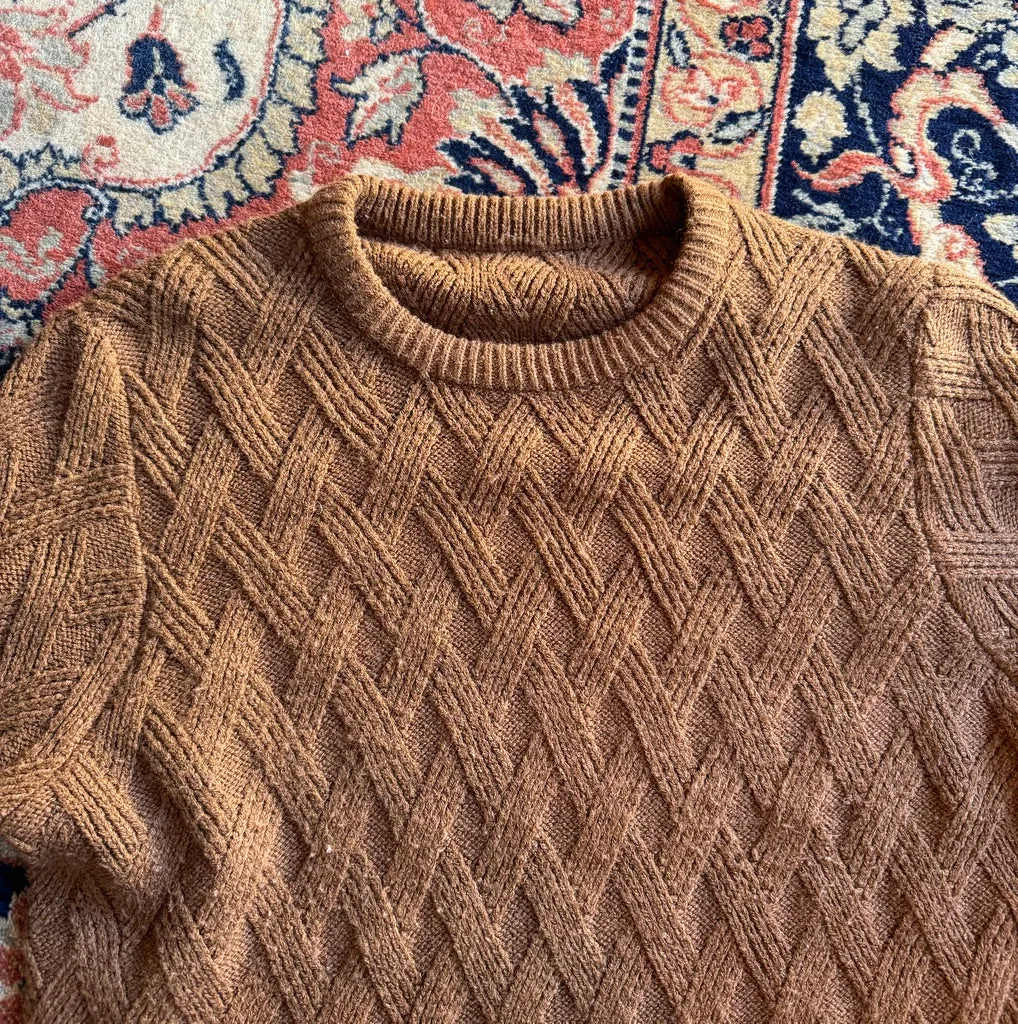 Vintage Cross Hatch Knitted Tan Jumper