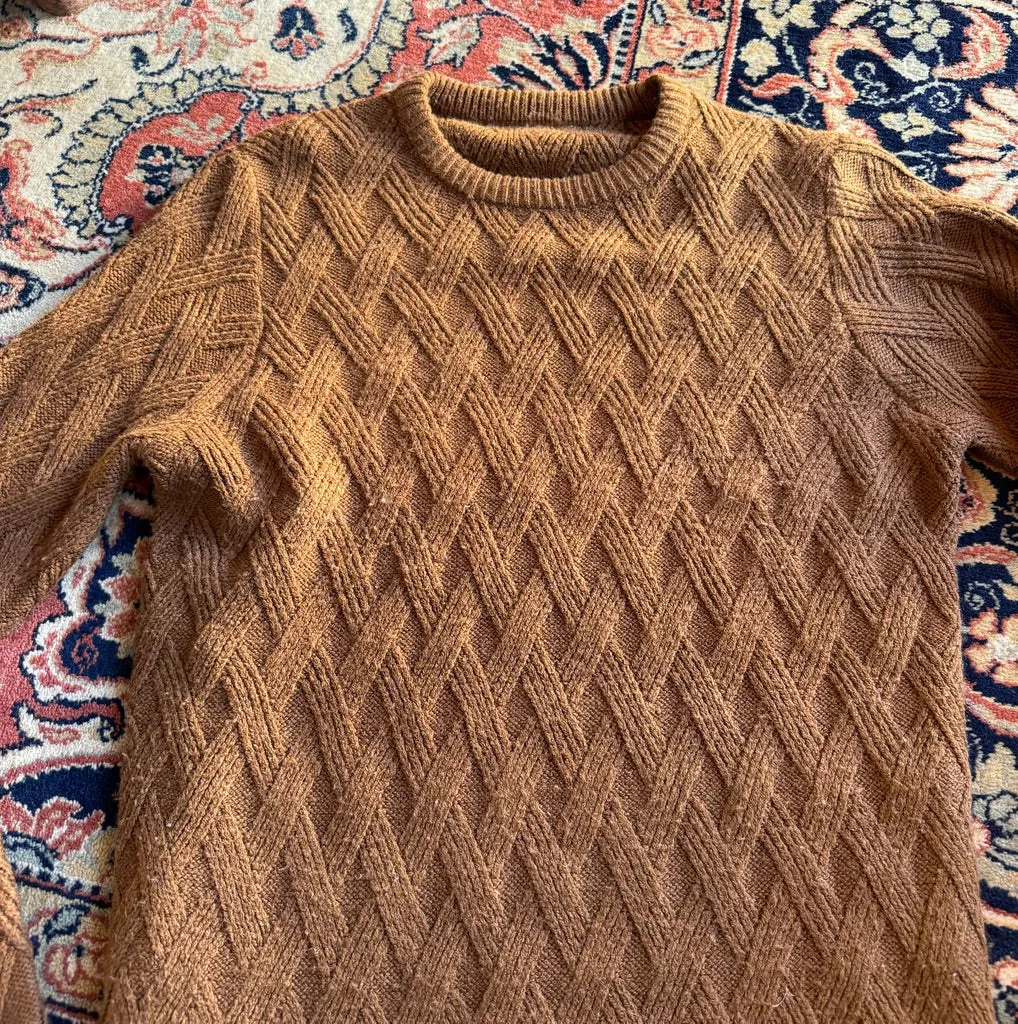 Vintage Cross Hatch Knitted Tan Jumper