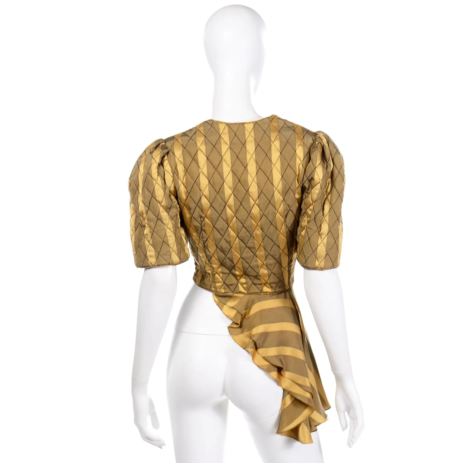 Vintage Gold Striped Silk Blouse 1980s Avant Garde Top