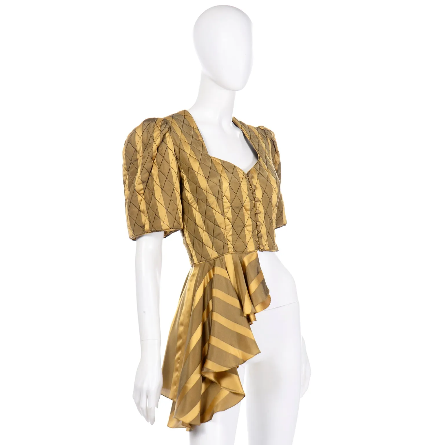 Vintage Gold Striped Silk Blouse 1980s Avant Garde Top