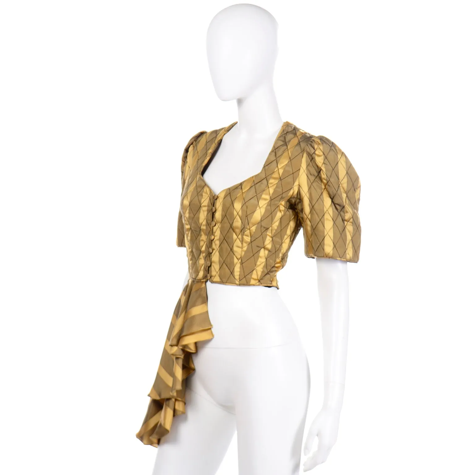 Vintage Gold Striped Silk Blouse 1980s Avant Garde Top