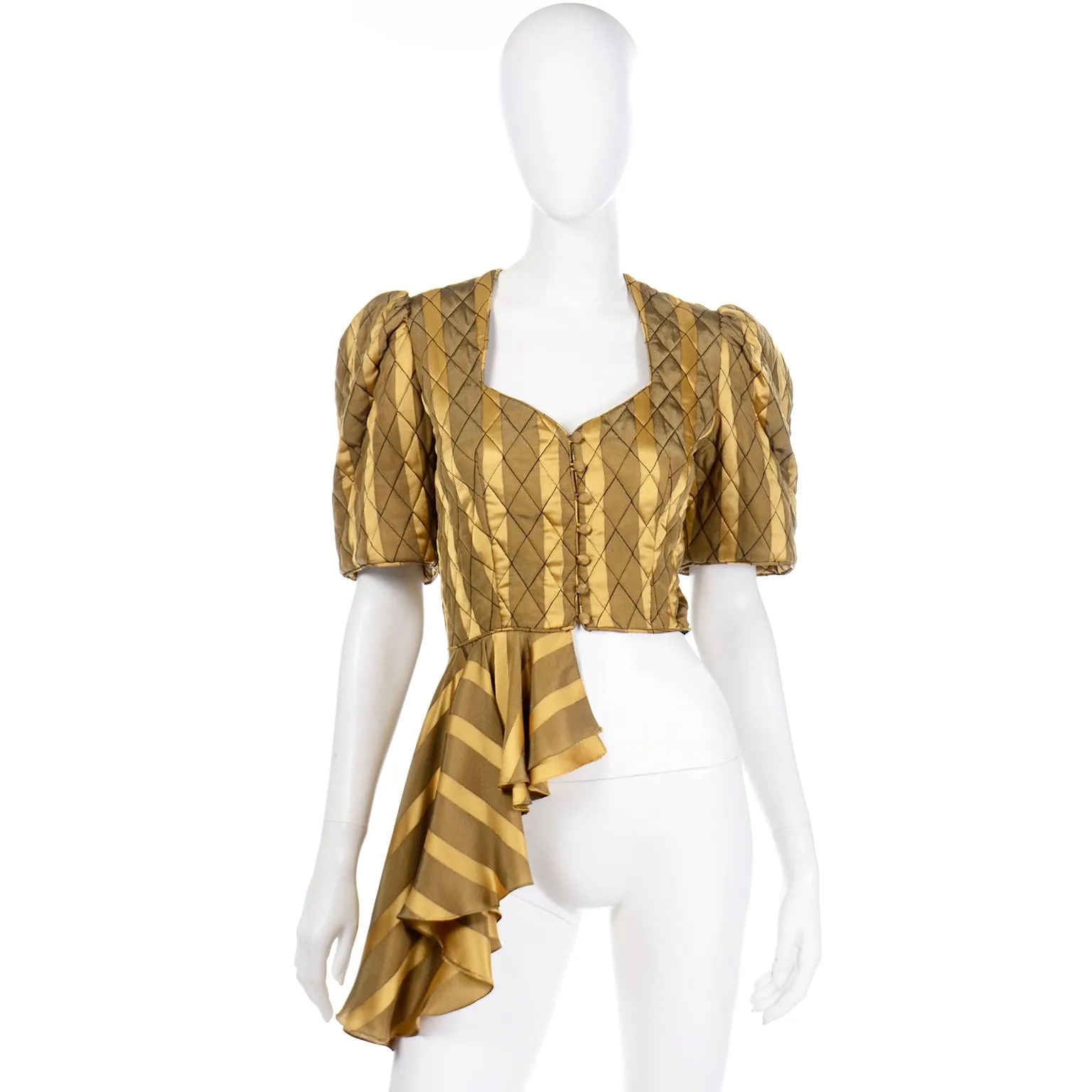 Vintage Gold Striped Silk Blouse 1980s Avant Garde Top