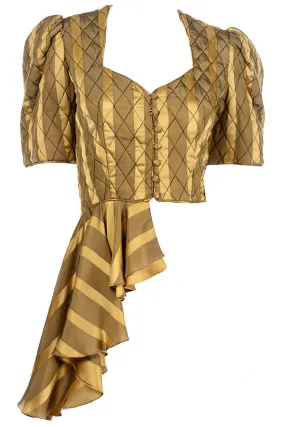 Vintage Gold Striped Silk Blouse 1980s Avant Garde Top