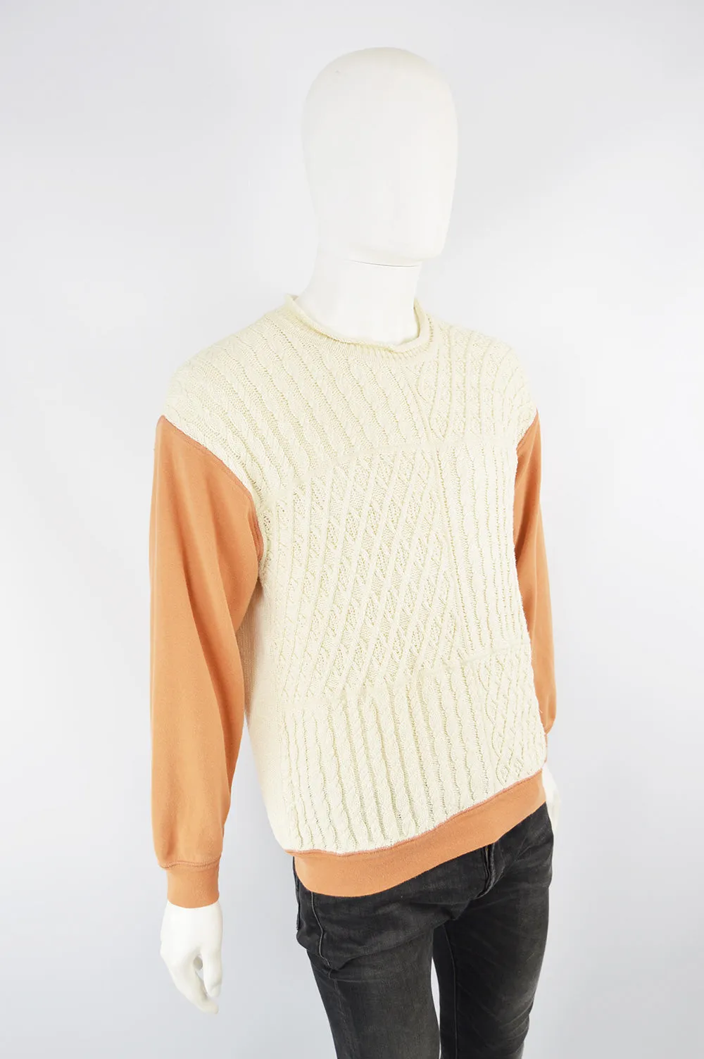 Vintage Men's Cable Knit & Cotton Sweatshirt, 1990s