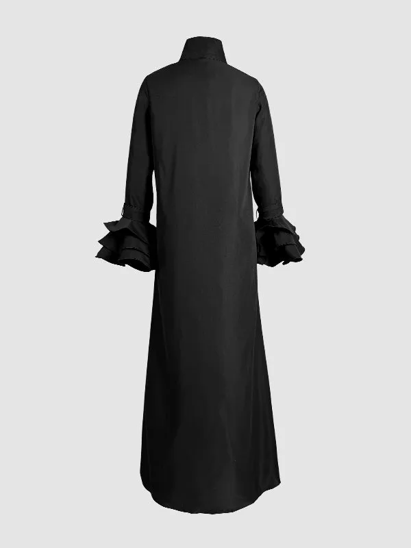 Wenkouban-Black Friday Christmas Thanksgiving A-Line Flared Sleeves Buttoned Solid Color Split-Joint Split-Side Lapel Maxi Dresses