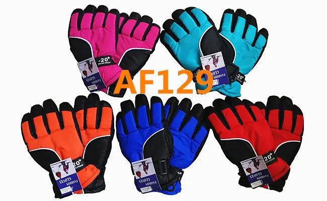 Wholesale Kids Children Unisex Waterproof Ski Gloves W/Velcro Strap AF129