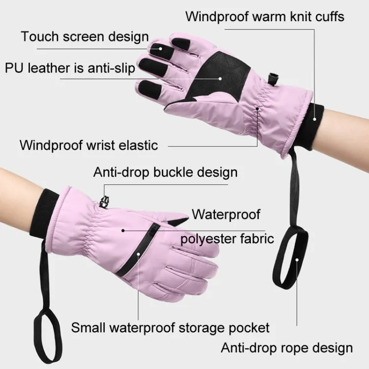 Winter Padded Ski Finger Gloves Outdoor Windproof Warm Sports Gloves, Size: M(Light Purple)