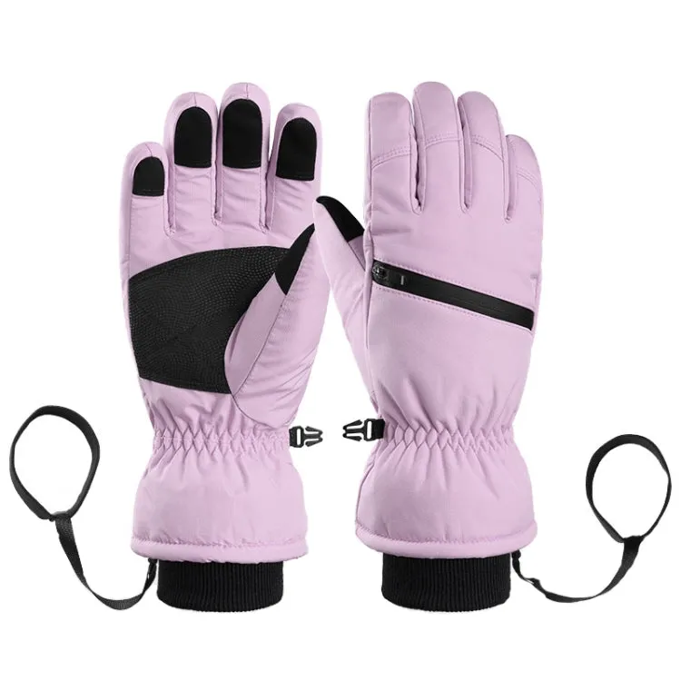 Winter Padded Ski Finger Gloves Outdoor Windproof Warm Sports Gloves, Size: M(Light Purple)