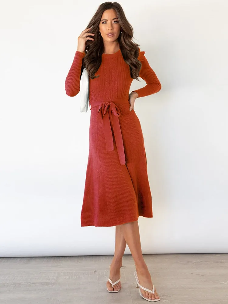 Wjczt New Autumn Winter Bubble Long-sleeved Knit Skirt with High Waist and Long Swing Dress Fashion Bottoming Sweater Skirt Dresses