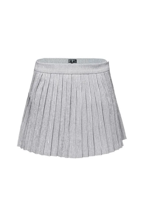 WOMEN SEERSUCKER PLEATED SKIRT (WHITE STRIPE)