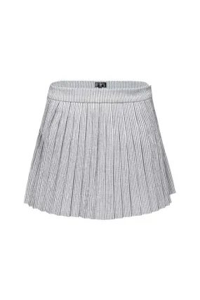 WOMEN SEERSUCKER PLEATED SKIRT (WHITE STRIPE)