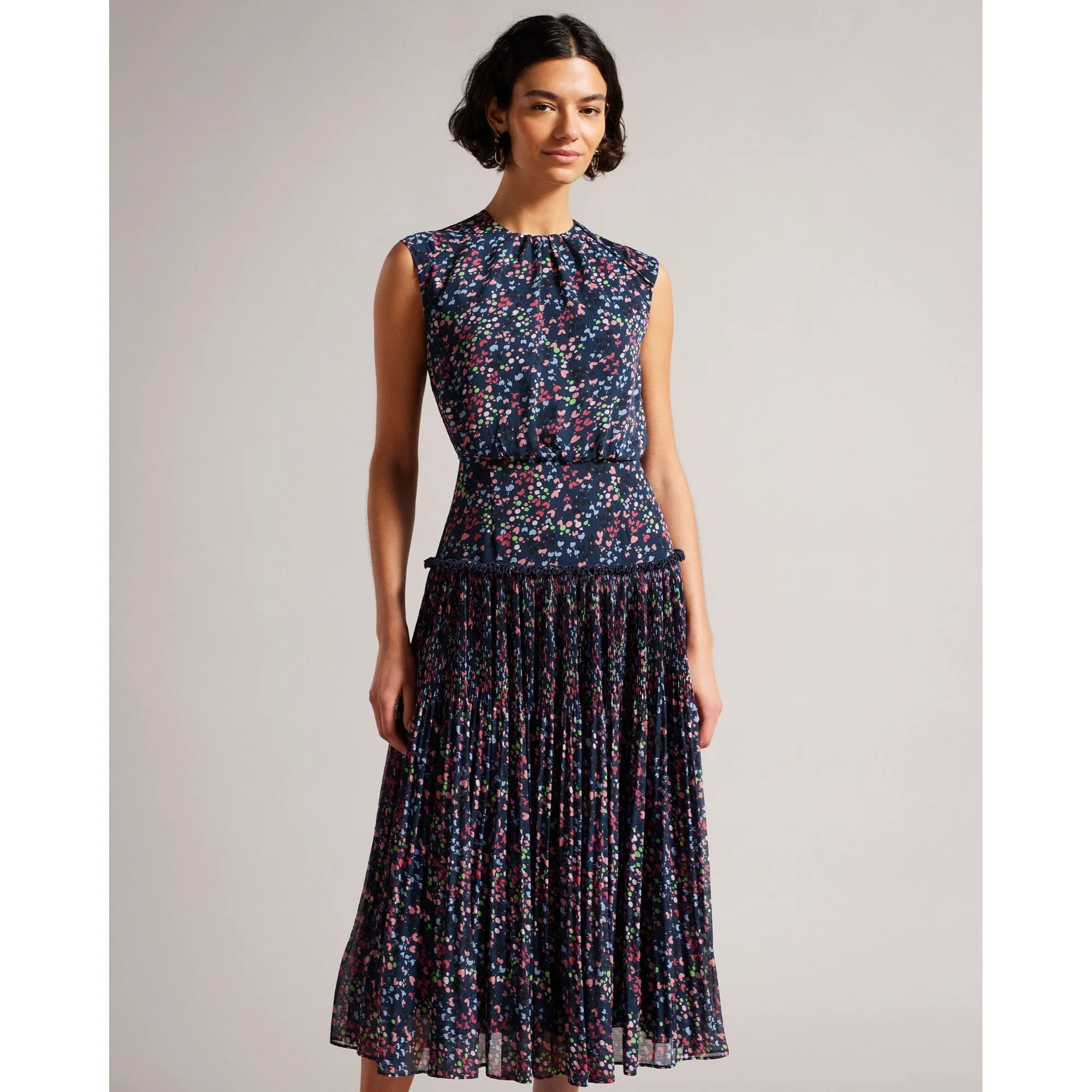 Women Wmd-Coraal-Waisted Sleeveless Midi Dress - Dk-Navy