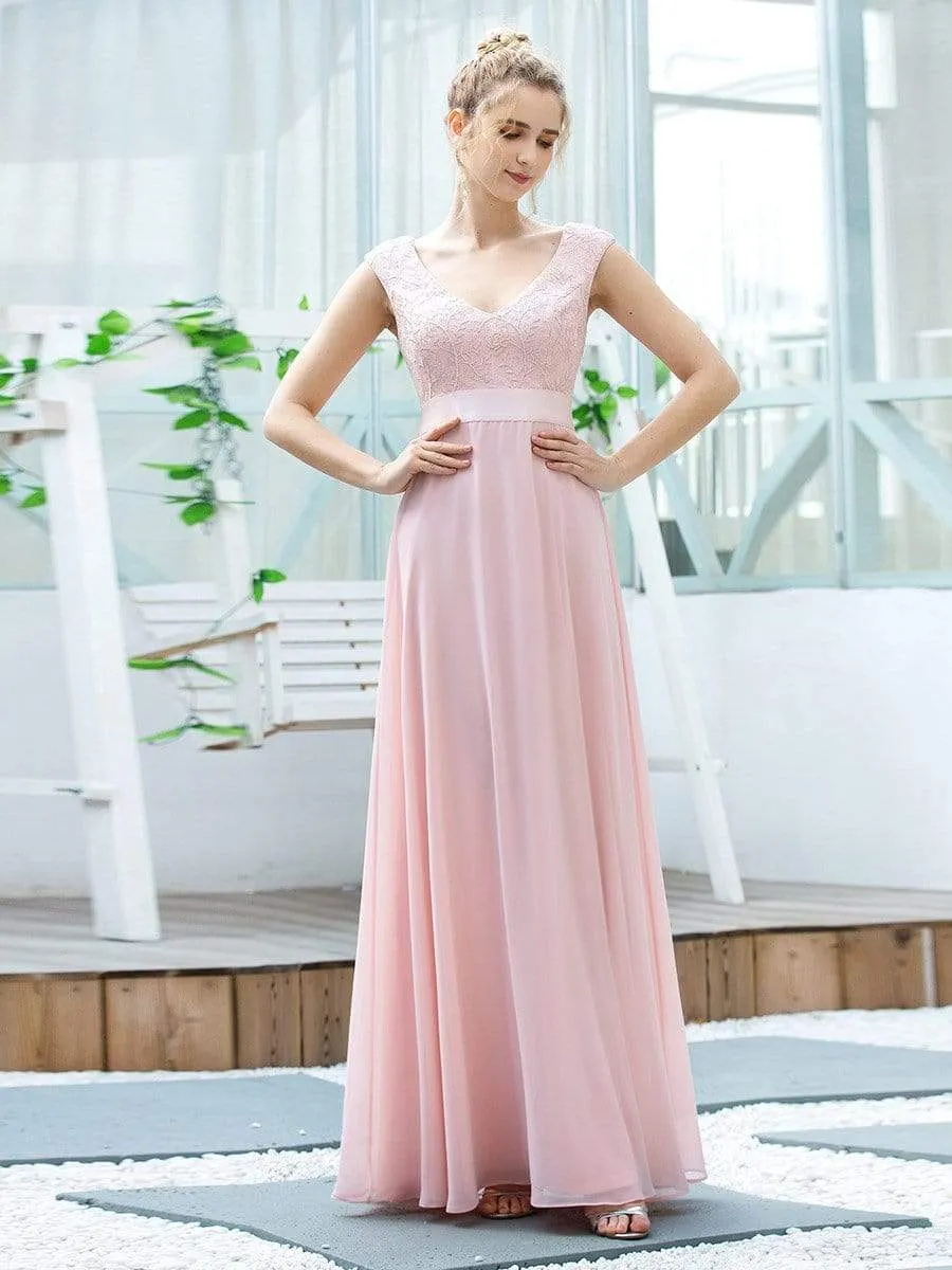 Women's Cute A-Line V Neck Embroidered Chiffon Bridesmaid Dress