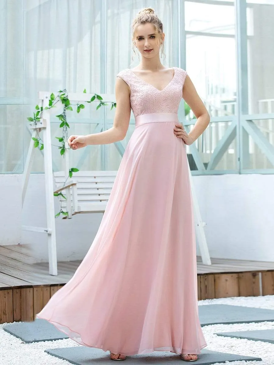 Women's Cute A-Line V Neck Embroidered Chiffon Bridesmaid Dress